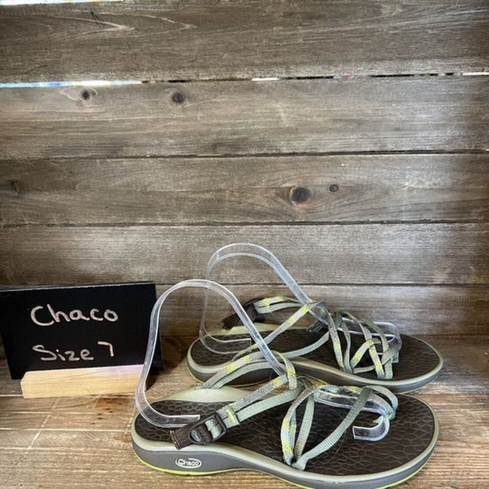 Womens Chaco Green Slip On Comfort Walking Hiking Sandals Slides Size 7 M GUC